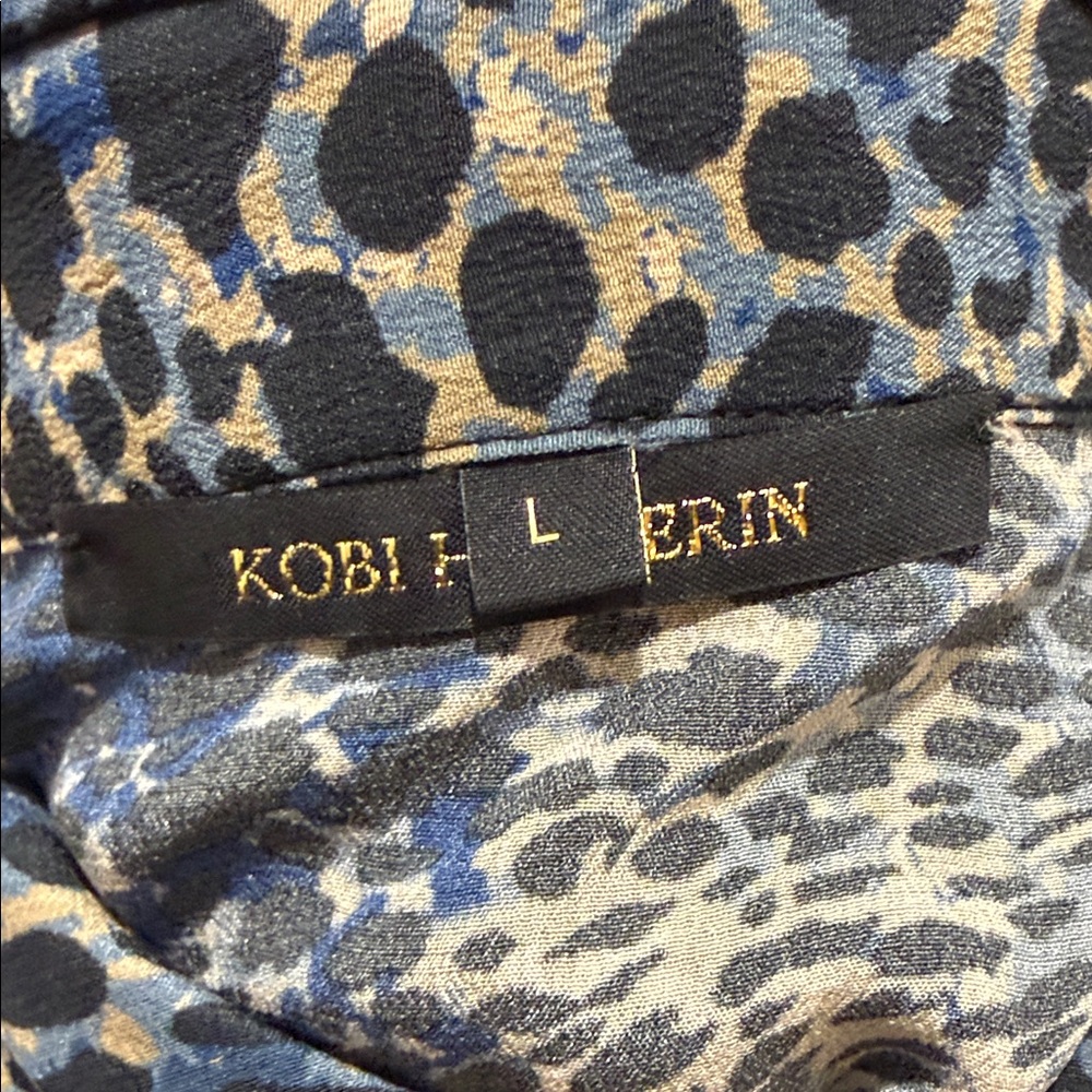 Kobi Halperin Navy and Tan Animal Print Button-Down Blouse - Picture 5 of 5